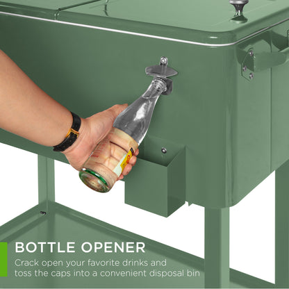 Portable Rolling Cooler Cart w/ Bottle Opener, Catch Tray - 80qt