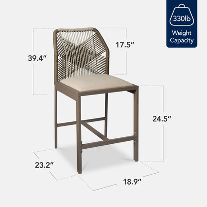 Set of 2 Indoor Outdoor Counter Height Bar Stools w/ All-Weather Rope