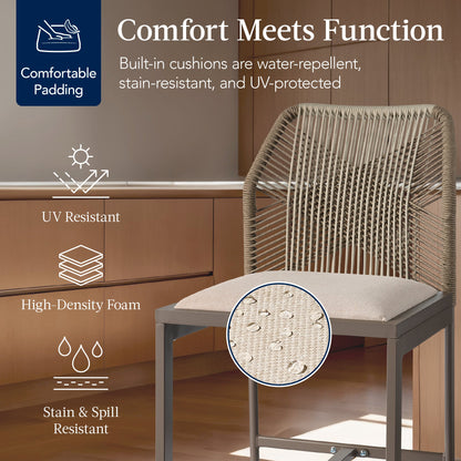 Set of 2 Indoor Outdoor Counter Height Bar Stools w/ All-Weather Rope