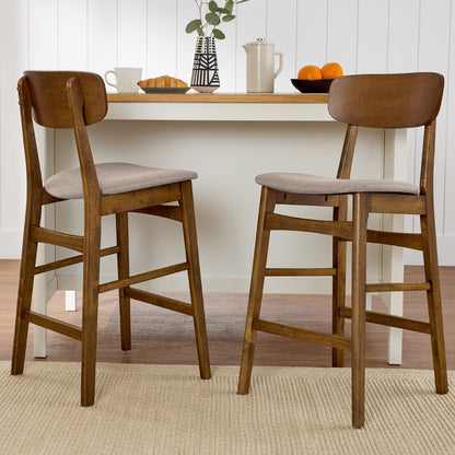 2-Piece Farmhouse Counter Height Bar Stool Set w/ Cushioned Seat, Backrest