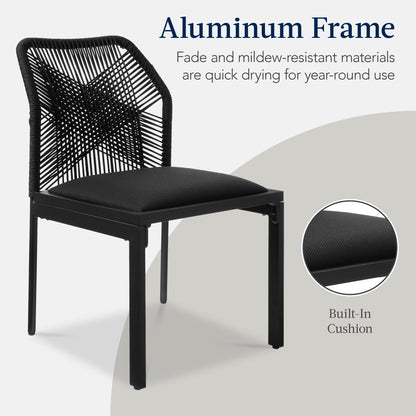 Set of 2 Indoor/Outdoor Aluminum Side Dining Chairs w/ All-Weather Rope