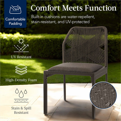 Set of 2 Indoor/Outdoor Aluminum Side Dining Chairs w/ All-Weather Rope