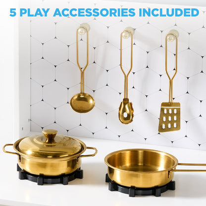 Pretend Play Cottage Kitchen Wooden Toy Set for Kids w/ 5 Accessories