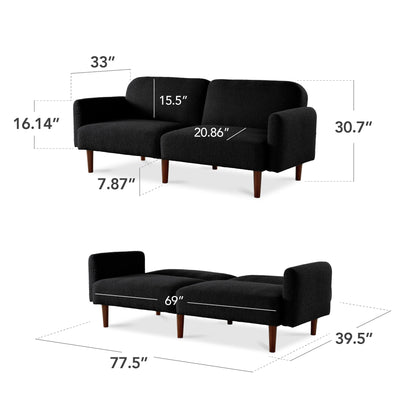 Curved Convertible Futon, Boucle Fabric Split-Back Sleeper Bed