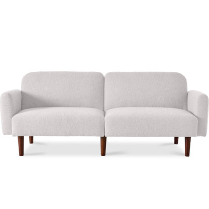 Curved Convertible Futon, Boucle Fabric Split-Back Sleeper Bed