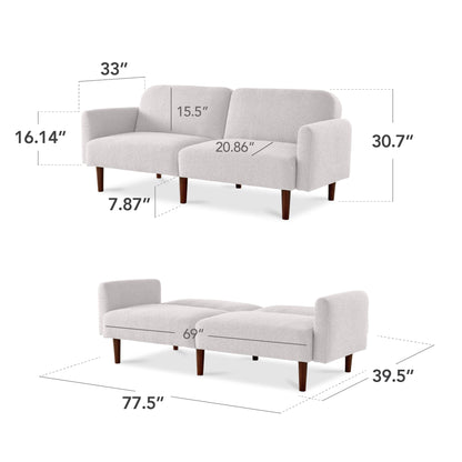Curved Convertible Futon, Boucle Fabric Split-Back Sleeper Bed