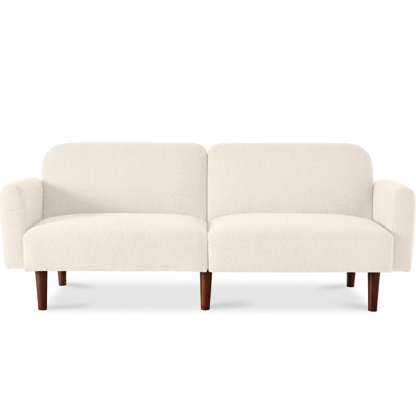 Curved Convertible Futon, Boucle Fabric Split-Back Sleeper Bed