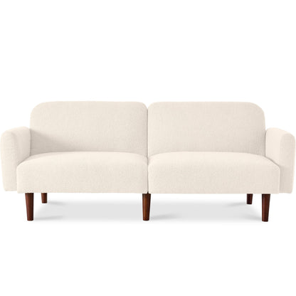 Curved Convertible Futon, Boucle Fabric Split-Back Sleeper Bed
