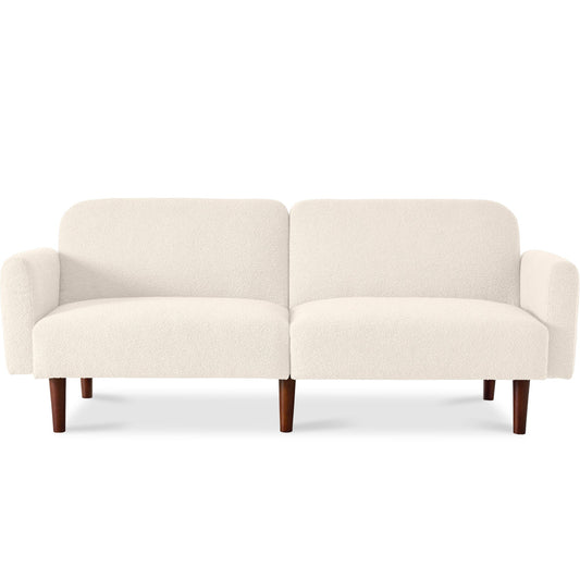 Curved Convertible Futon, Boucle Fabric Split-Back Sleeper Bed
