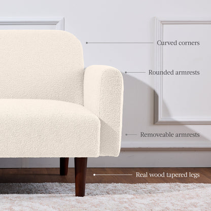 Curved Convertible Futon, Boucle Fabric Split-Back Sleeper Bed