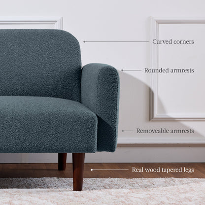 Curved Convertible Futon, Boucle Fabric Split-Back Sleeper Bed