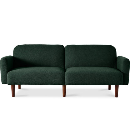 Curved Convertible Futon, Boucle Fabric Split-Back Sleeper Bed