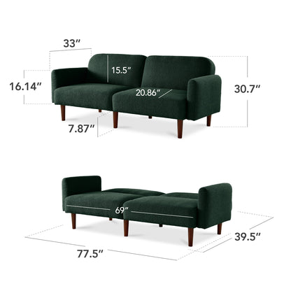 Curved Convertible Futon, Boucle Fabric Split-Back Sleeper Bed