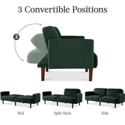 Curved Convertible Futon, Boucle Fabric Split-Back Sleeper Bed