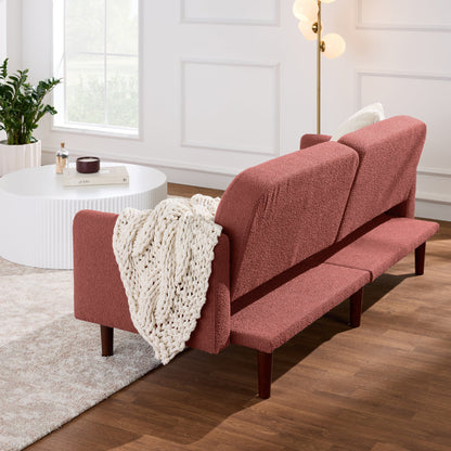 Curved Convertible Futon, Boucle Fabric Split-Back Sleeper Bed