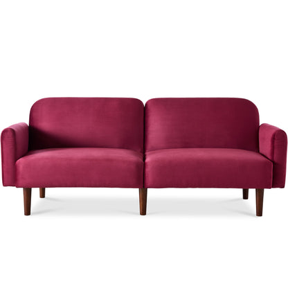 Curved Convertible Futon, Velvet Fabric Split-Back Sleeper Bed