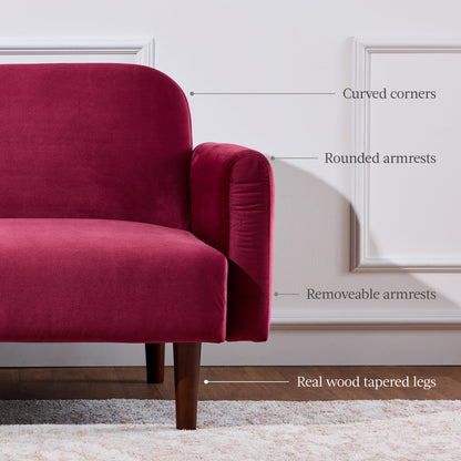 Curved Convertible Futon, Velvet Fabric Split-Back Sleeper Bed