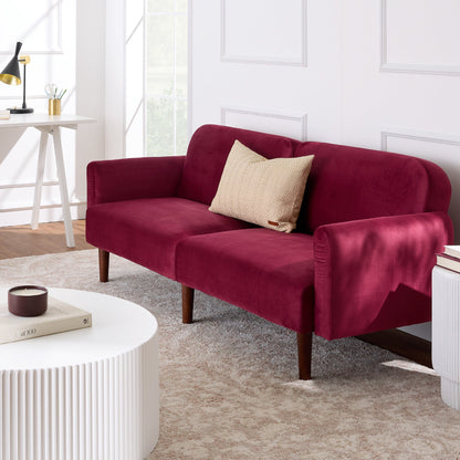 Curved Convertible Futon, Velvet Fabric Split-Back Sleeper Bed