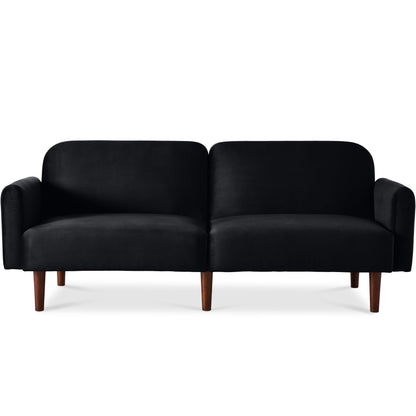 Curved Convertible Futon, Velvet Fabric Split-Back Sleeper Bed