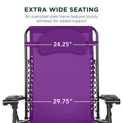 Oversized Reclining Zero Gravity Chair Lounger w/ Cup Holder, Pillow