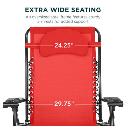 Oversized Reclining Zero Gravity Chair Lounger w/ Cup Holder, Pillow