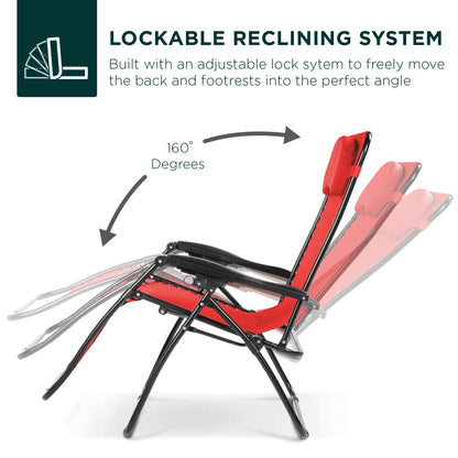 Oversized Reclining Zero Gravity Chair Lounger w/ Cup Holder, Pillow