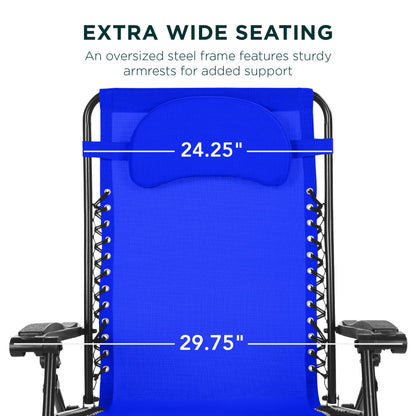 Oversized Reclining Zero Gravity Chair Lounger w/ Cup Holder, Pillow