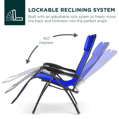 Oversized Reclining Zero Gravity Chair Lounger w/ Cup Holder, Pillow