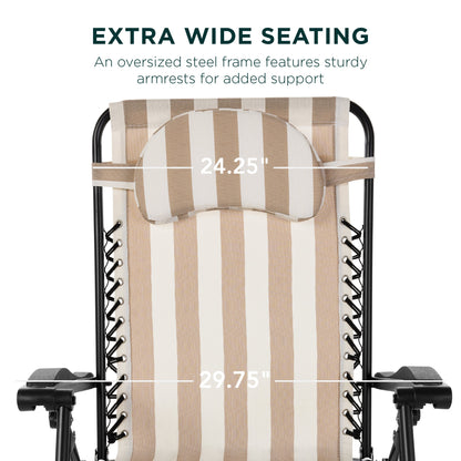 Oversized Reclining Zero Gravity Chair Lounger w/ Cup Holder, Pillow