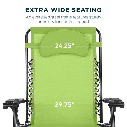 Oversized Reclining Zero Gravity Chair Lounger w/ Cup Holder, Pillow
