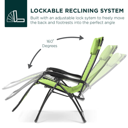 Oversized Reclining Zero Gravity Chair Lounger w/ Cup Holder, Pillow