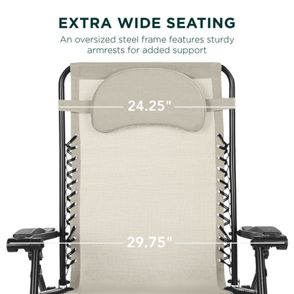Oversized Reclining Zero Gravity Chair Lounger w/ Cup Holder, Pillow