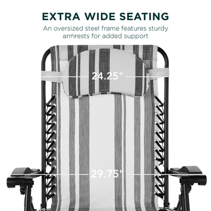 Oversized Reclining Zero Gravity Chair Lounger w/ Cup Holder, Pillow