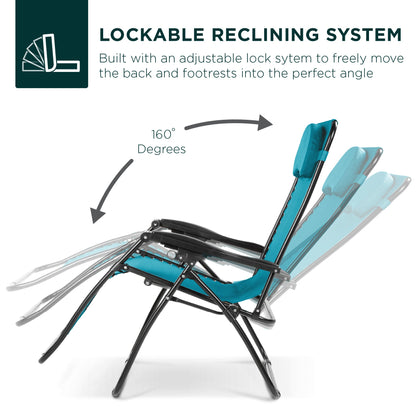 Oversized Reclining Zero Gravity Chair Lounger w/ Cup Holder, Pillow