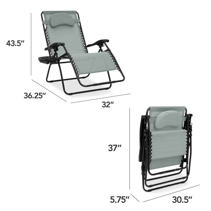 Oversized Reclining Zero Gravity Chair Lounger w/ Cup Holder, Pillow