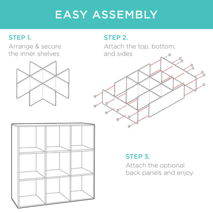 9-Cube Bookshelf, 13.5in Storage Display w/ Removable Panels, Customizable