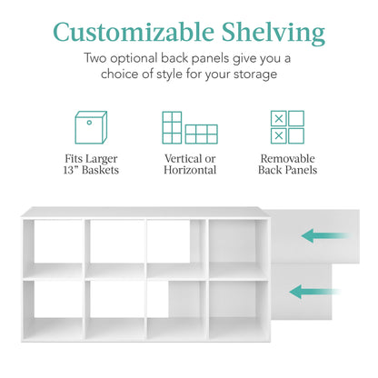 8-Cube Bookshelf, 13.5in Storage Display w/ Removable Panels, Customizable