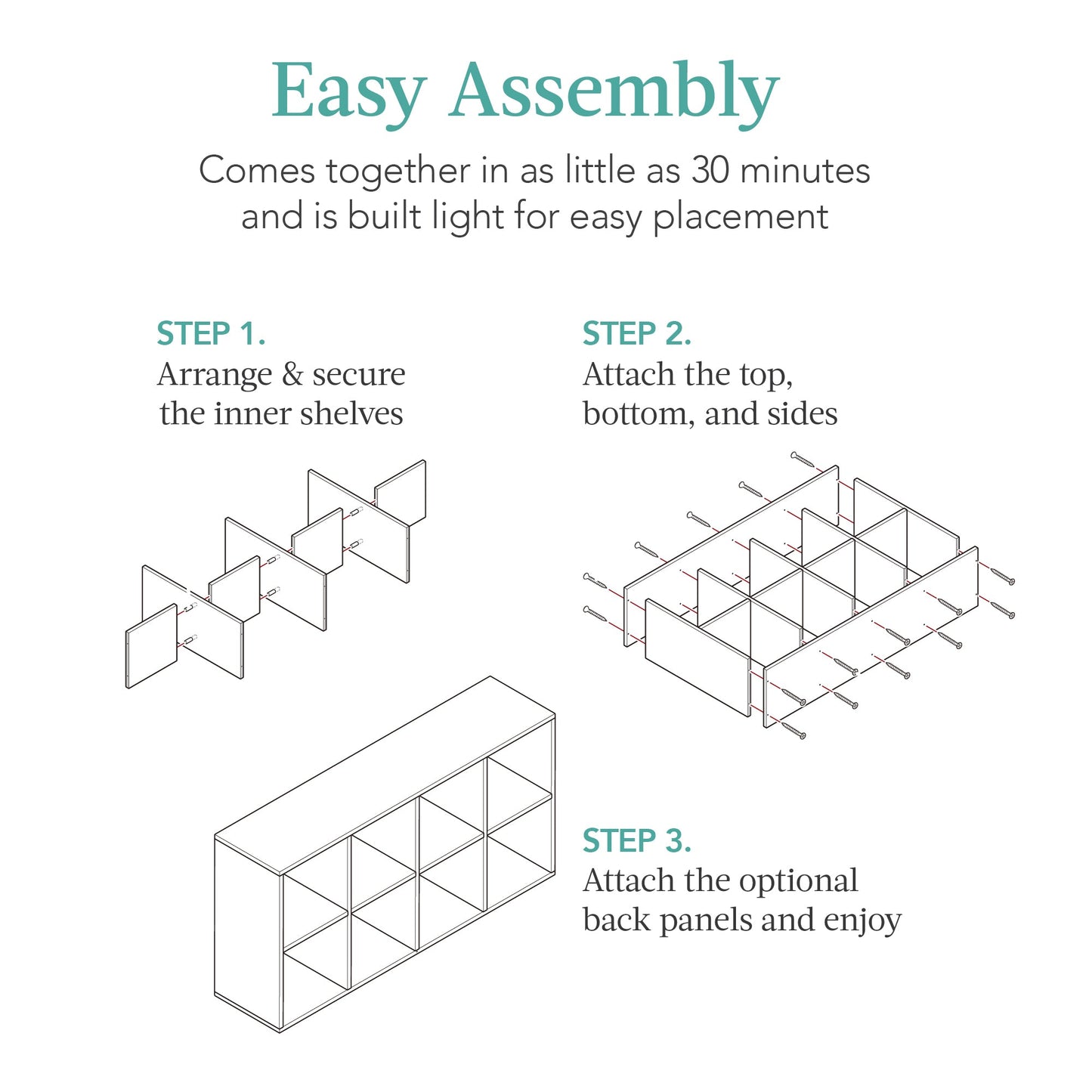8-Cube Bookshelf, 13.5in Storage Display w/ Removable Panels, Customizable