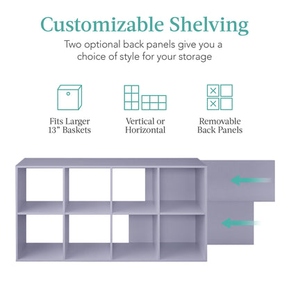 8-Cube Bookshelf, 13.5in Storage Display w/ Removable Panels, Customizable