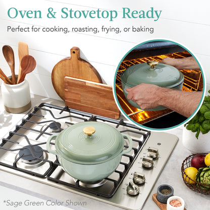 Cast-Iron Dutch Oven Kitchen Cookware w/ Enamel, Handles - 7.5qt