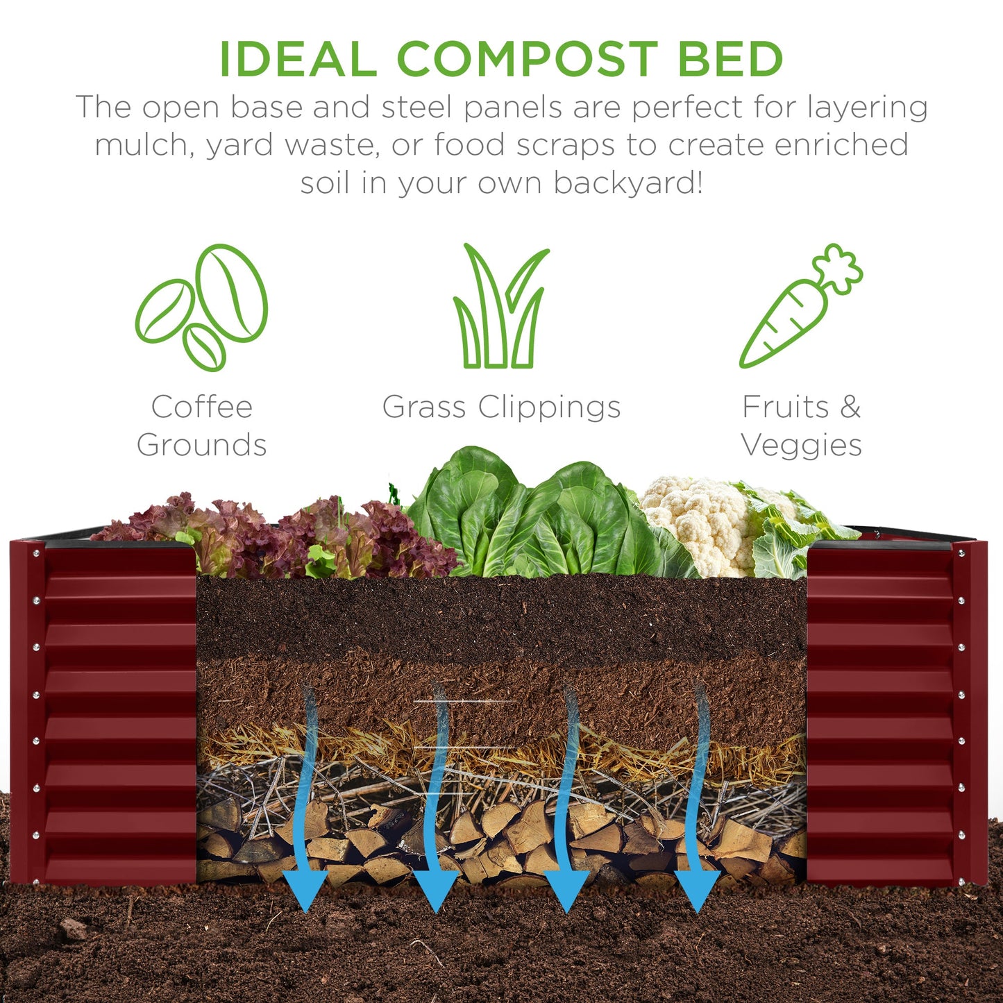 Outdoor Metal Raised Garden Bed for Vegetables, Flowers, Herbs - 6x3x2ft