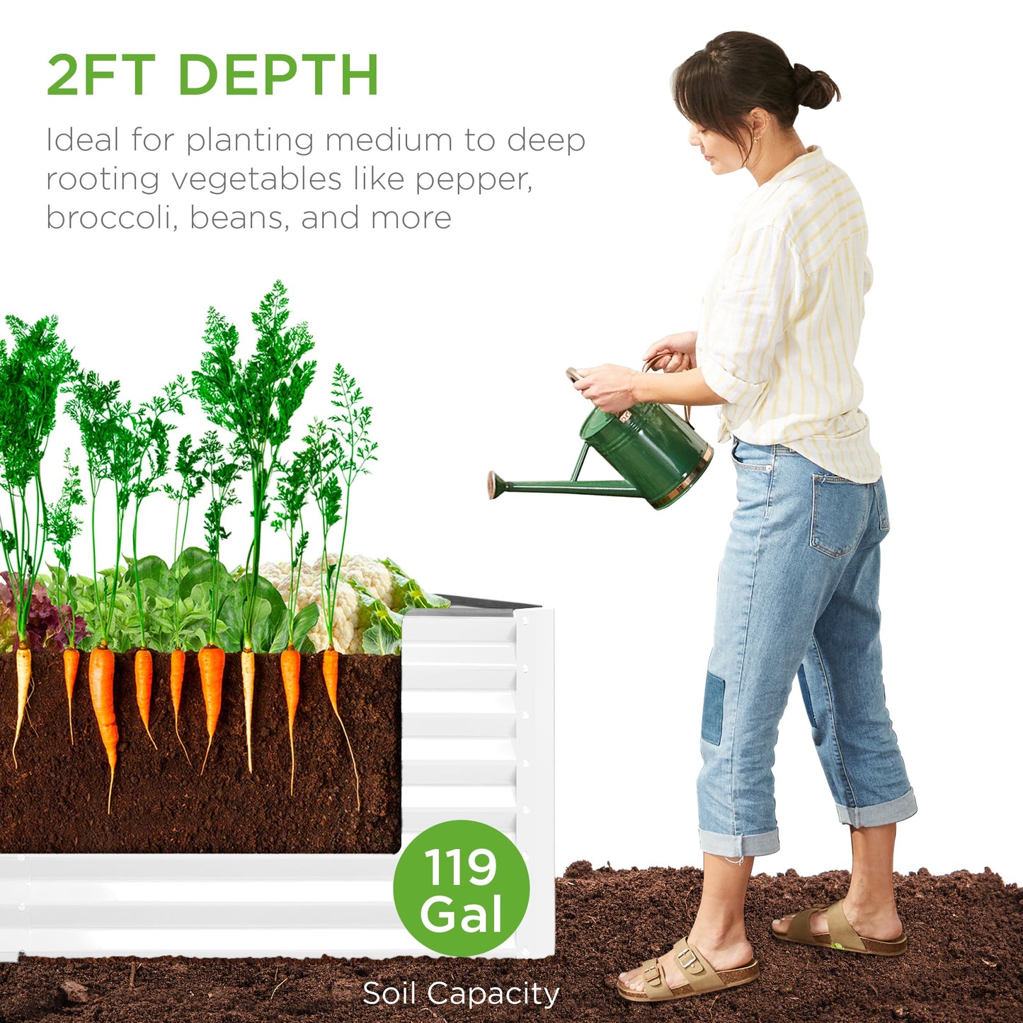 Outdoor Raised Metal Garden Bed for Vegetables, Flowers, Herbs - 4x2x2ft