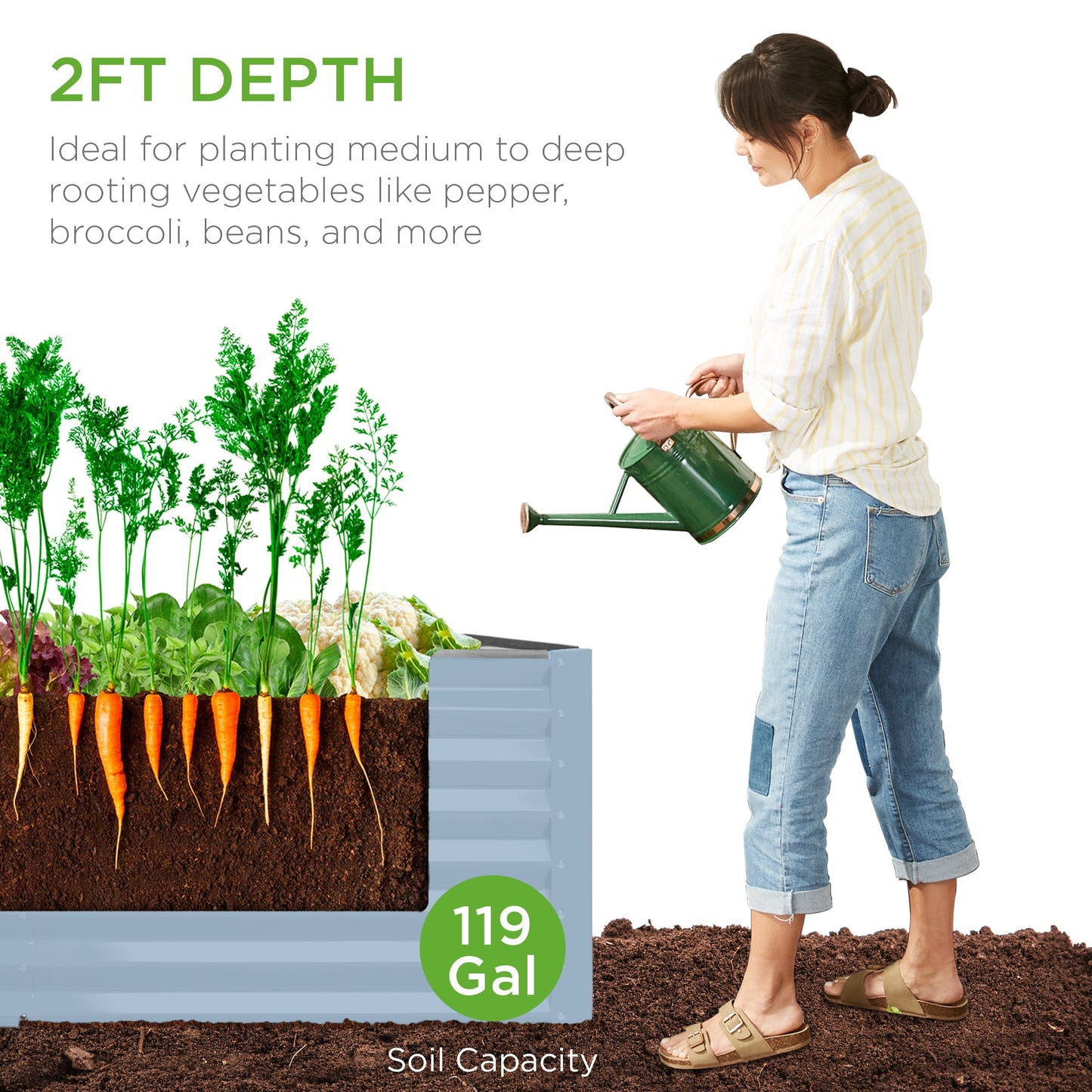 Outdoor Raised Metal Garden Bed for Vegetables, Flowers, Herbs - 4x2x2ft
