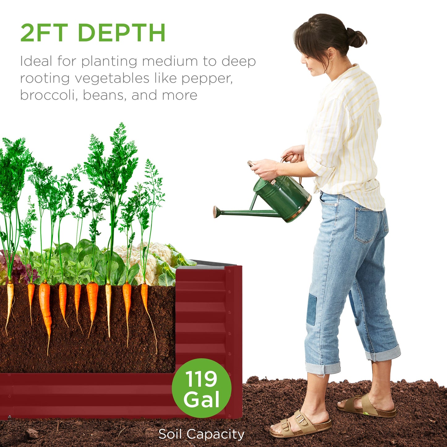 Outdoor Raised Metal Garden Bed for Vegetables, Flowers, Herbs - 4x2x2ft