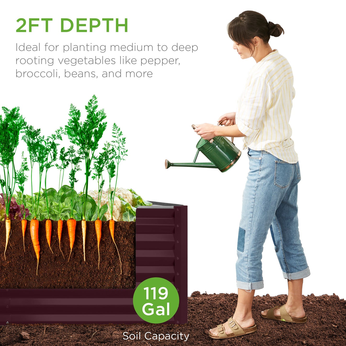 Outdoor Raised Metal Garden Bed for Vegetables, Flowers, Herbs - 4x2x2ft