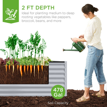 Outdoor Metal Raised Garden Bed for Vegetables, Flowers, Herbs - 8x4x2ft