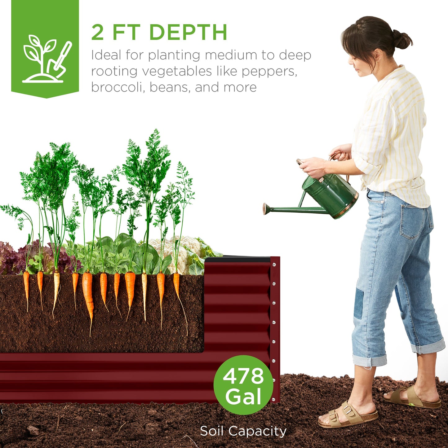 Outdoor Metal Raised Garden Bed for Vegetables, Flowers, Herbs - 8x4x2ft