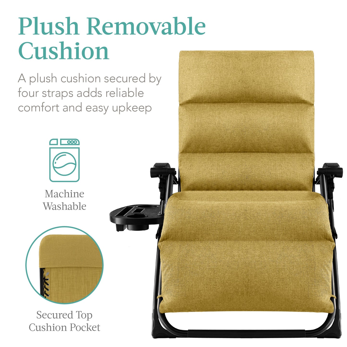 Oversized Zero Gravity Chair, Folding Outdoor Recliner w/ Removable Cushion