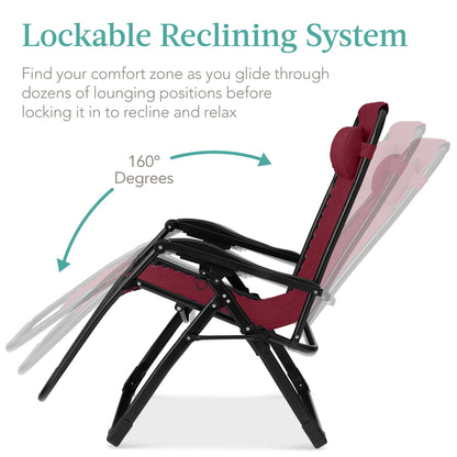 Oversized Zero Gravity Chair, Folding Outdoor Recliner w/ Removable Cushion