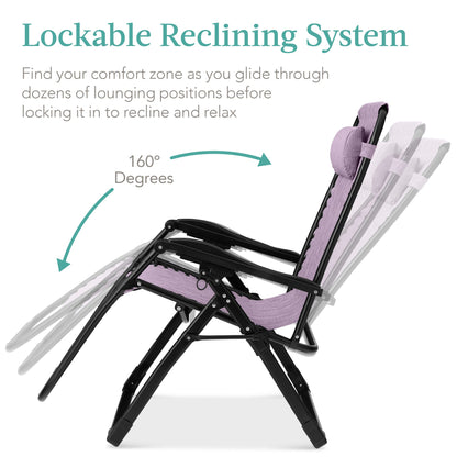 Oversized Zero Gravity Chair, Folding Outdoor Recliner w/ Removable Cushion